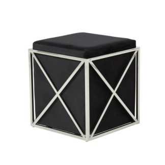 An Image of Farran Stool In Black Velvet With Polished Stainless Steel