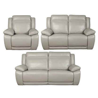 b97e1eb600302c0a5266d9b694d3303f12273b0c95d0fb74a69be93eb61832f9.jpg An Image of Baxter Recliner Sofa Suite In Light Grey Leather Air Fabric