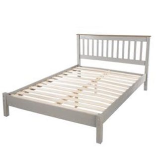 An Image of Corina Double Size Slatted Bed In Grey Washed Wax Finish