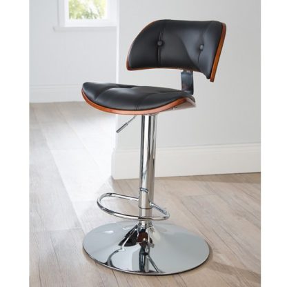 An Image of Aylesbury Bar Stool In Black PU And Walnut With Chrome Base