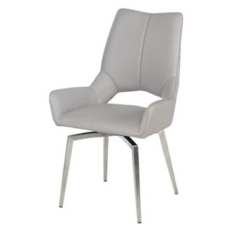 An Image of Halle Swivel Dining Chair In Taupe Faux Leather
