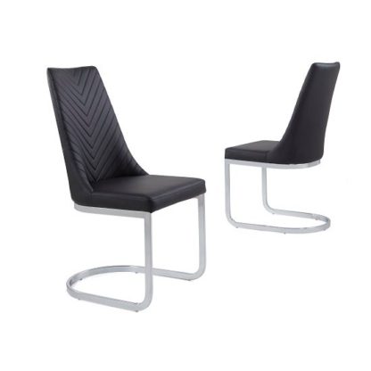 An Image of Roxy Modern Dining Chair In Black Faux Leather in A Pair
