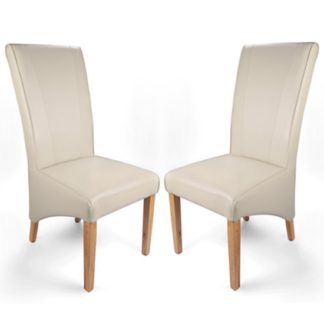 An Image of Marseille Matt Bonded Leather Ivory Dining Chairs In Pair