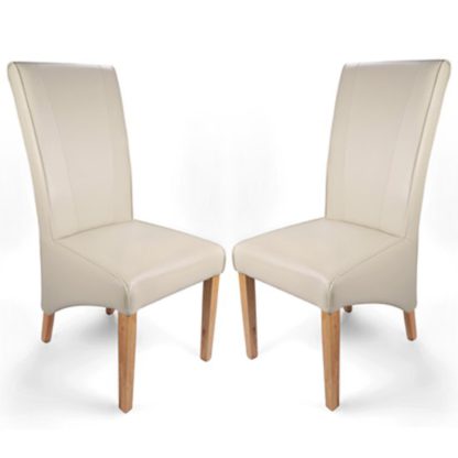 An Image of Marseille Matt Bonded Leather Ivory Dining Chairs In Pair