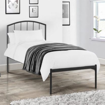 ba46aa2bd94f5cd16b87c30cbdee13cfeb9d636528a203c576319813e8b5813c.jpg An Image of Onyx Metal Single Bed In Satin Grey