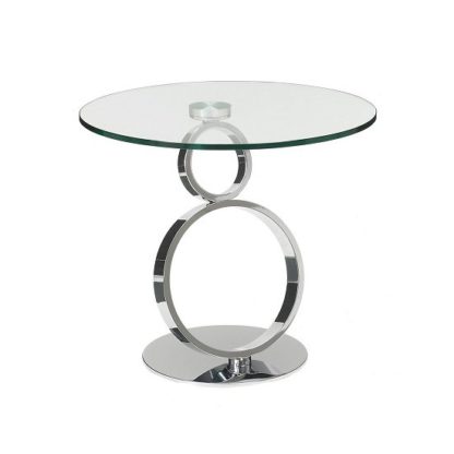 ba478a23c517e11f60788a17c8bc38df8b1a6c23405b62daa80aa010cfac0269.jpg An Image of Donatella Glass Side Table And Polished Stainless Steel Base