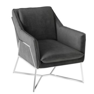 An Image of Lara Velvet Fabric Lounge Chair In Dark Grey