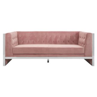 An Image of Sceptrum 3 Seater Fabric Sofa In Pink Velvet