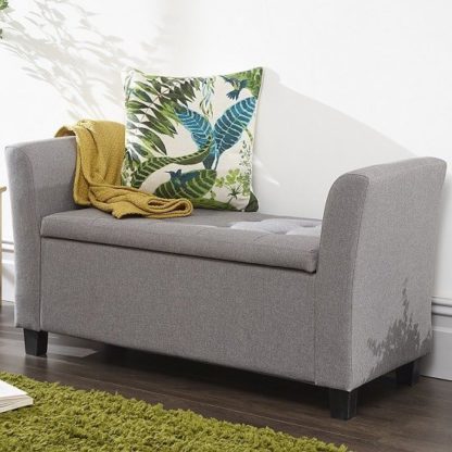 An Image of Charter Modern Fabric Ottoman Seat In Grey With Wooden Feet