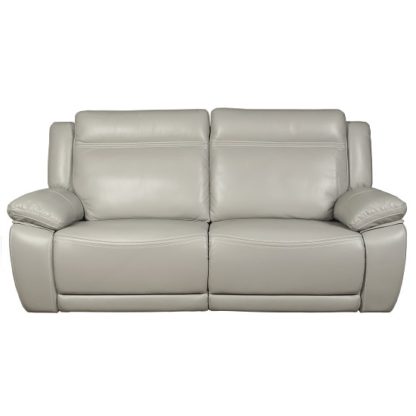 An Image of Baxter Recliner 3 Seater Sofa In Light Grey Leather Air Fabric