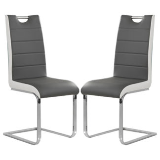 An Image of Petra Grey And White Faux Leather Dining Chairs In Pair