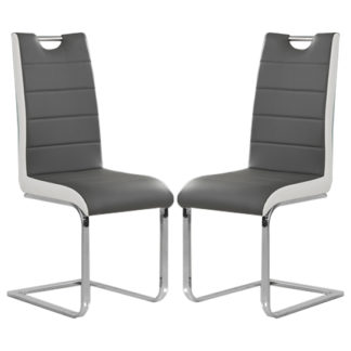 An Image of Petra Grey And White Faux Leather Dining Chairs In Pair