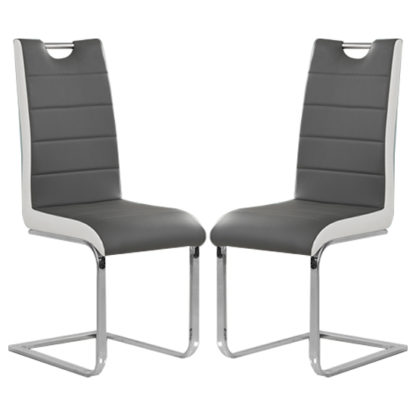ba7c02bd1bbbe172917d21d59e88e27dfc99e27c04f8f3b7444ccfbd1b321dc9.jpg An Image of Petra Grey And White Faux Leather Dining Chairs In Pair