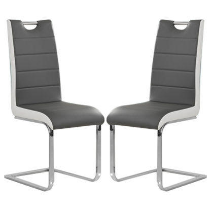 An Image of Petra Grey And White Faux Leather Dining Chairs In Pair