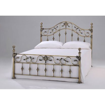 An Image of Elizabeth Brass Finish Metal King Size Bed With Brass Finials