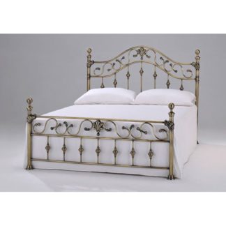 An Image of Elizabeth Brass Finish Metal Double Bed With Brass Finials