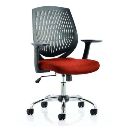 ba9340b14270f628e3f86439b99a2012d0f66b085522463fdc883c5a03541ec3.jpg An Image of Dura Black Back Office Chair With Tabasco Red Seat