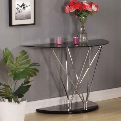 An Image of Toulouse Console Table In Black Glass And Chrome Legs