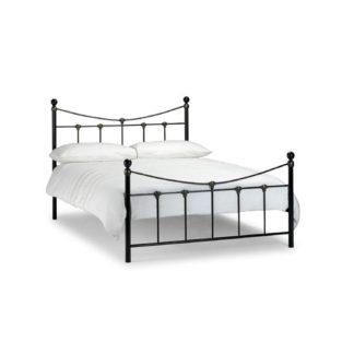 An Image of Ramy 90cm Metal Bed In Satin Black With Antique Gold Highlights
