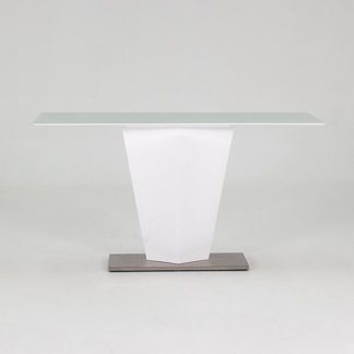An Image of Stella Console Table In Frosted Glass And White Gloss Metal Base