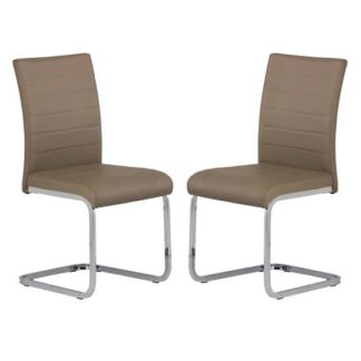 An Image of Pindall Dining Chair In Taupe With Chrome Frame In A Pair