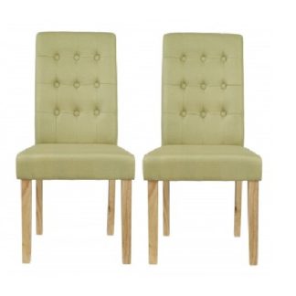 An Image of Heskin Dining Chair In Green Linen Style Fabric in A Pair