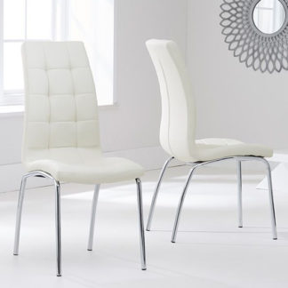 An Image of Grus Cream Leather Dining Chairs In Pair