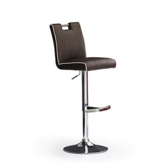 An Image of Casta Brown Bar Stool In Faux Leather With Round Chrome Base