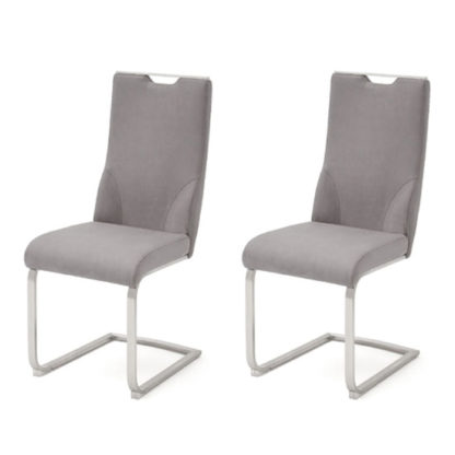 An Image of Jiulia Ice Grey Leather Cantilever Dining Chair In A Pair