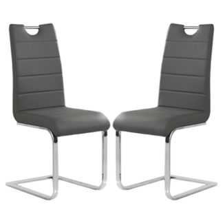 An Image of Petra Grey Faux Leather Dining Chairs In Pair