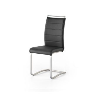 An Image of Scala Dining Chair In Black PU With Brushed Stainless Steel Legs