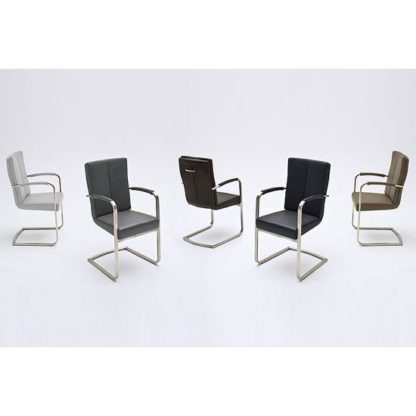 An Image of Luna Swinging Dining Chair In Grey Faux Leather With Armrest