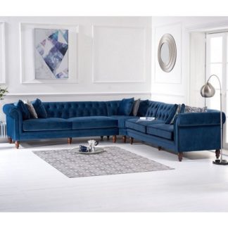 An Image of Candela Modern Fabric Corner Sofa In Blue Velvet