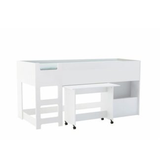 An Image of Fairy Childrens Bed In Matt White With Desk
