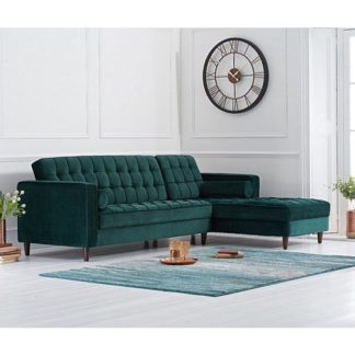 An Image of Centaurus Right Handed Velvet Sofa Bed In Green