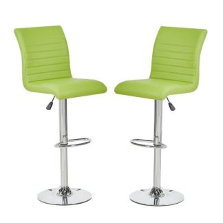 An Image of Ripple Bar Stools In Lime Green Faux Leather In A Pair