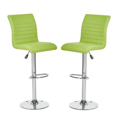 bd0a9422a254227c812f88966db8f618c0d322e2d8cfa0c6242cf03ad8c2c960.jpg An Image of Ripple Bar Stools In Lime Green Faux Leather In A Pair