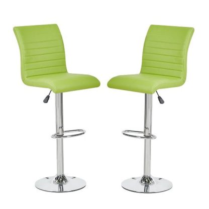 An Image of Ripple Bar Stools In Lime Green Faux Leather In A Pair