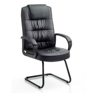 An Image of Moore Leather Cantilever Visitor Chair In Black With Arms