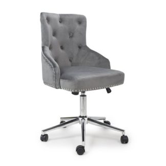 An Image of Calico Office Chair In Grey Brushed Velvet With Chrome Base