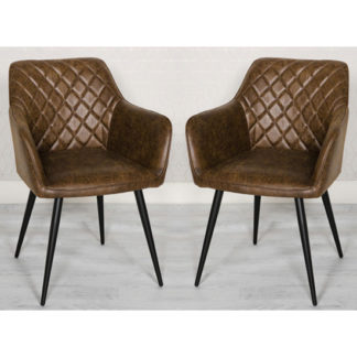 An Image of Charlie Antique Brown Faux Leather Carver Dining Chair In A Pair