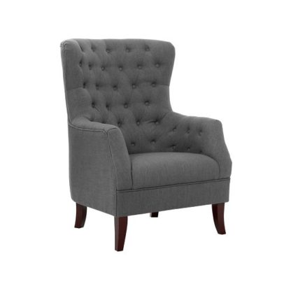 An Image of Hayward Arm Chair In Grey Linen With Birch Wood Legs