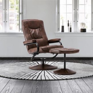 An Image of Maison Relaxing Swivel Chair With Footstool In Tan Faux Leather