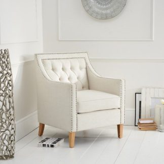 An Image of Bellard Fabric Sofa Chair In Ivory White With Natural Ash Legs