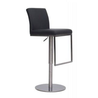 An Image of Bahama Bar Stool In Grey PU With Brushed Stainless Steel Base