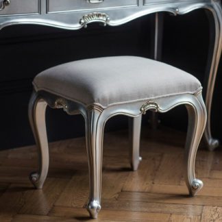 An Image of Chic Dressing Stool In Silver With Cotton Seat