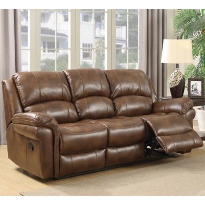 bde7d7efae0cce84a852def27eabeb60b387c1f65e74bd4946710c185c1fa900.jpg An Image of Claton Recliner 3 Seater Sofa In Tan Faux Leather