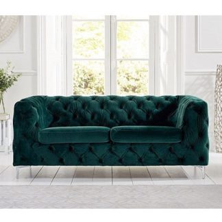 An Image of Sabine Velvet Two Seater Sofa In Teal Green With Metal Legs