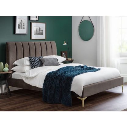 be733155dd052344e2a8a22a6c795b3e6e091dad2d9f5b38c5264e1ff70cb2a8.jpg An Image of Deco Velvet Double Bed In Grey With Gold Legs