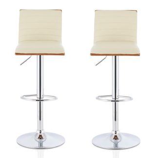 An Image of Morsun Bar Stools In Walnut And Cream PU In A Pair